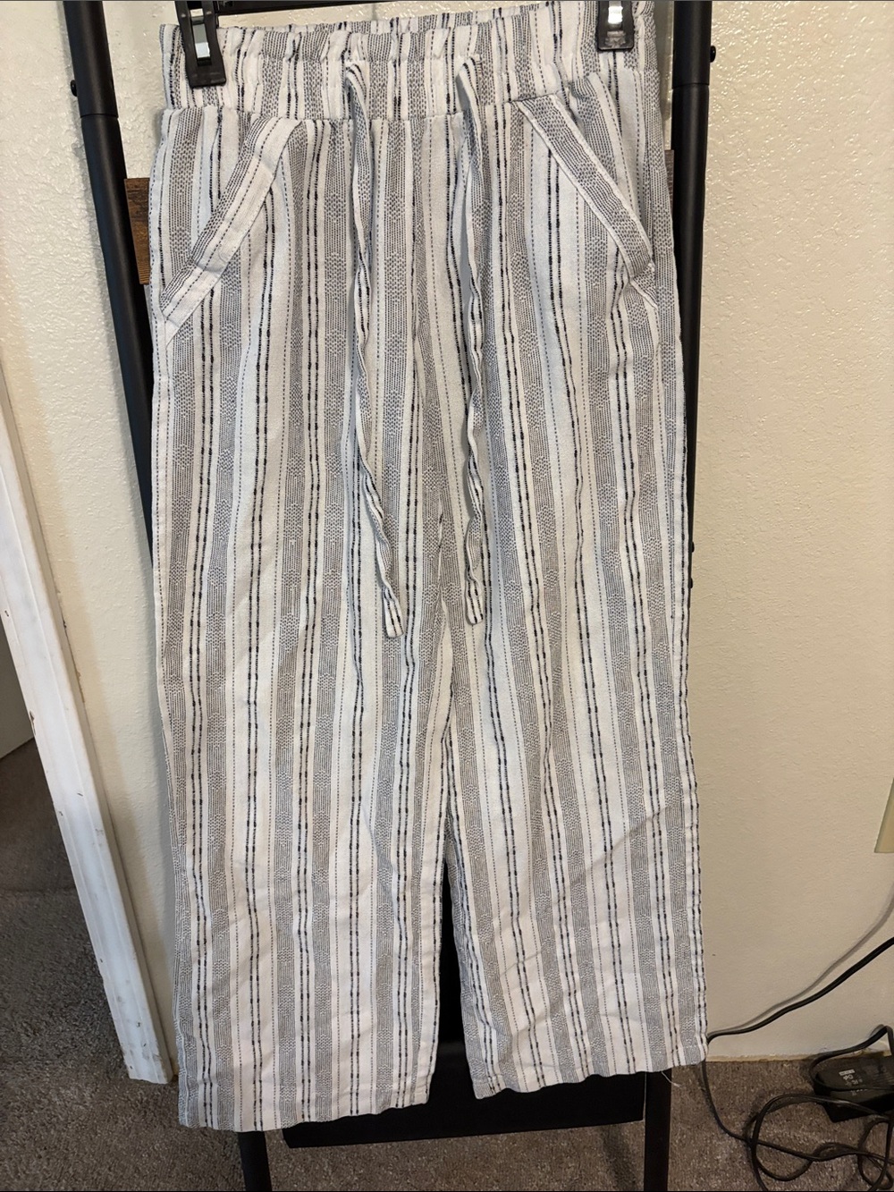 Sienna Sky White and Gray Striped Wide Leg Pants